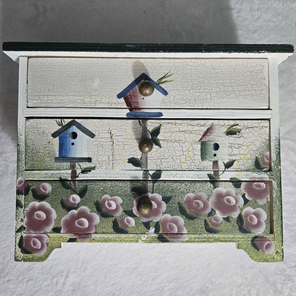 Vintage-style, Hand-painted Wooden Mini Dresser Used As Jewelry or Trinket Box..
